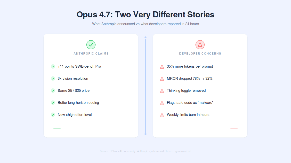 Claud Opus 4.7 two different stories